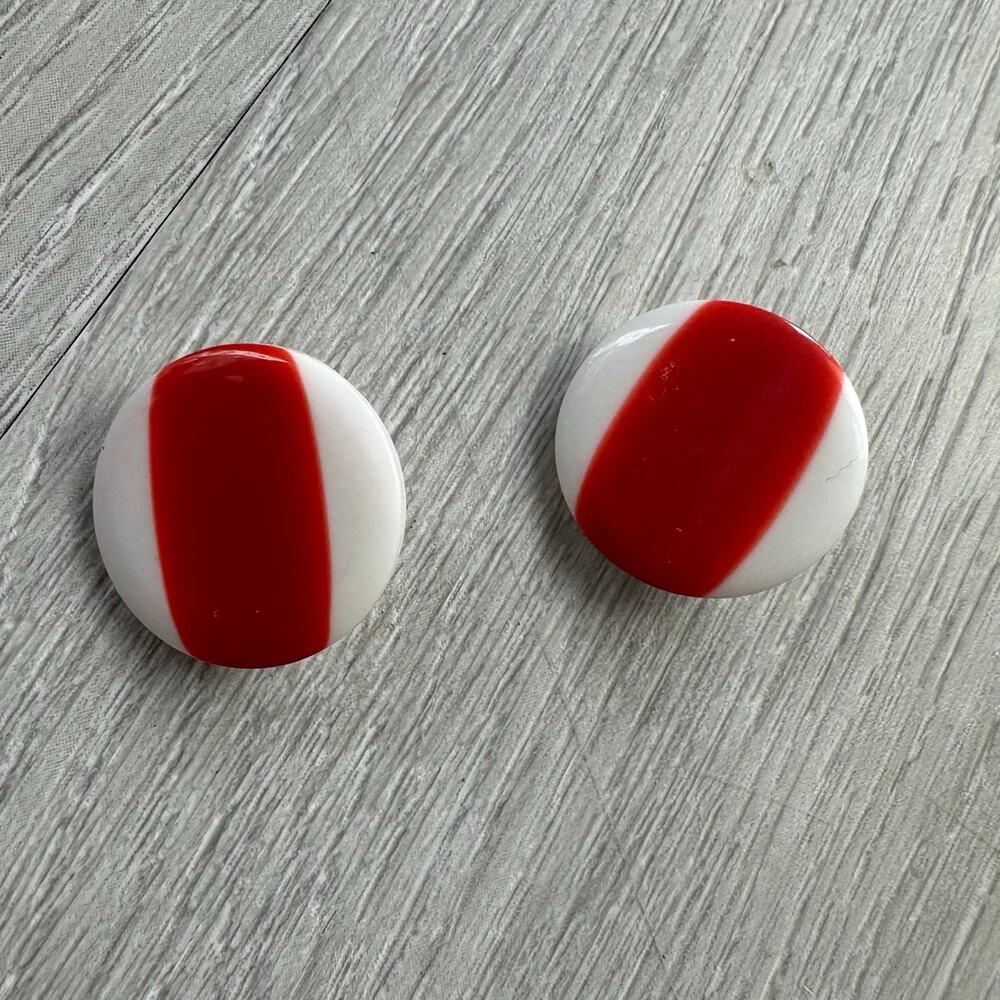 Lot of 2 Red White Stripe Shank Buttons Round ~1" Vintage